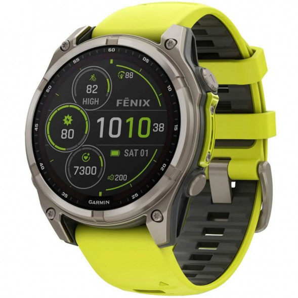 Умные часы Garmin Fenix 8, 51 мм, Solar, Sapphire Titanium with AMP Yellow/Graphite Silicone Band 010-02907-20 в Тюмени