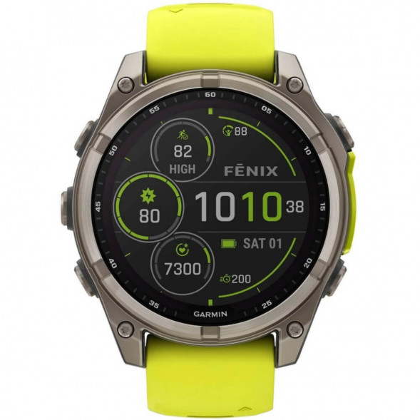 Умные часы Garmin Fenix 8, 51 мм, Solar, Sapphire Titanium with AMP Yellow/Graphite Silicone Band 010-02907-20 в Тюмени